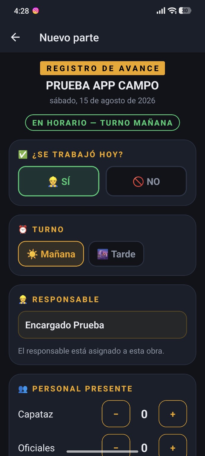 App Campo CONTROLIA — personal, condiciones e incidencias