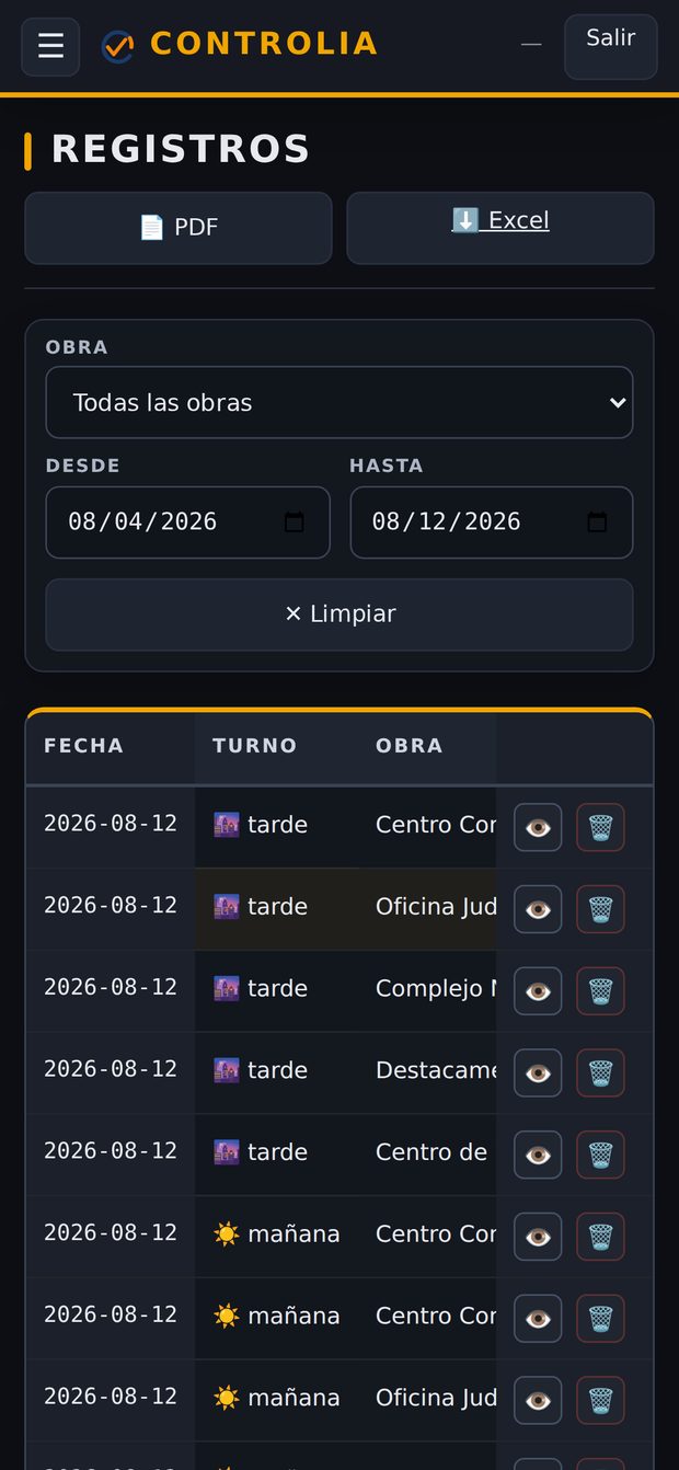 CONTROLIA — los partes que llegaron, desde el celular de la oficina